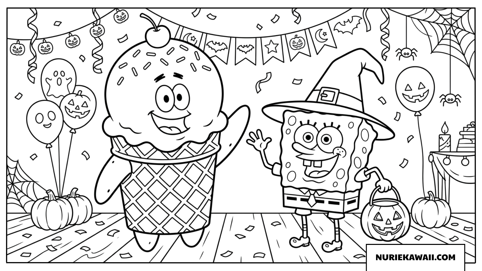 アイスクリームに変装したパトリックとスポンジボブのパーティー塗り絵