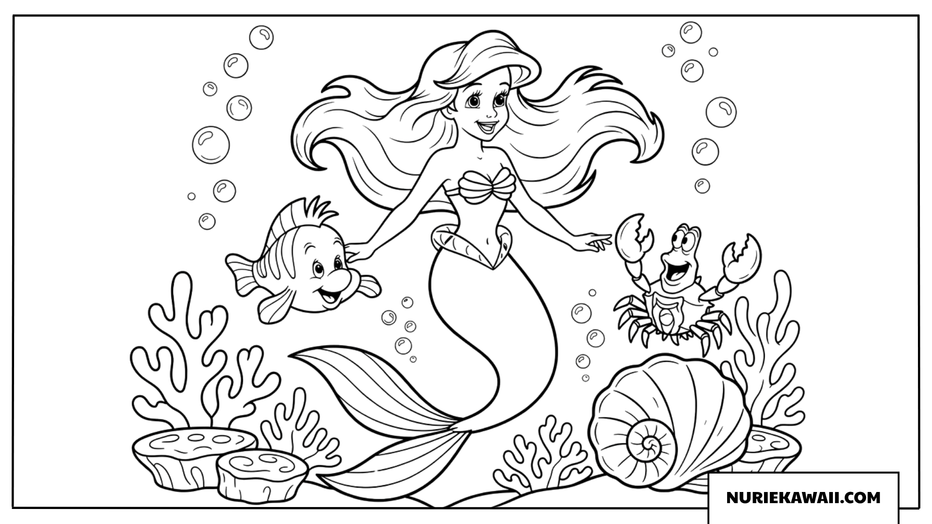 アリエルと海の仲間たちの楽しい水中塗り絵