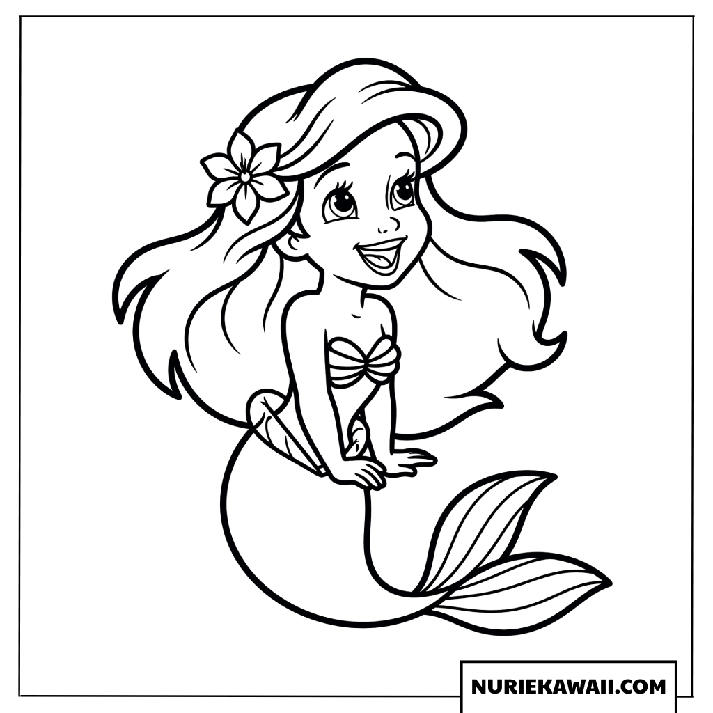 アリエル髪飾りとおしとやかな笑顔塗り絵