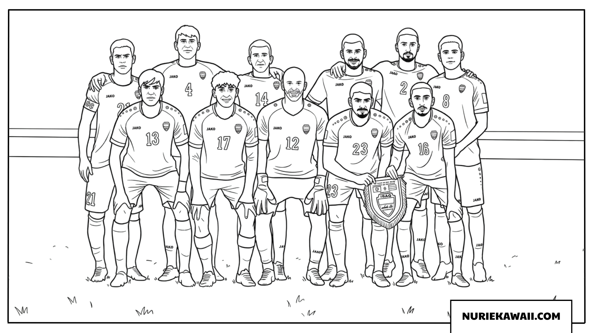 イラク国家代表サッカーチーム集合写真風デザインの塗り絵