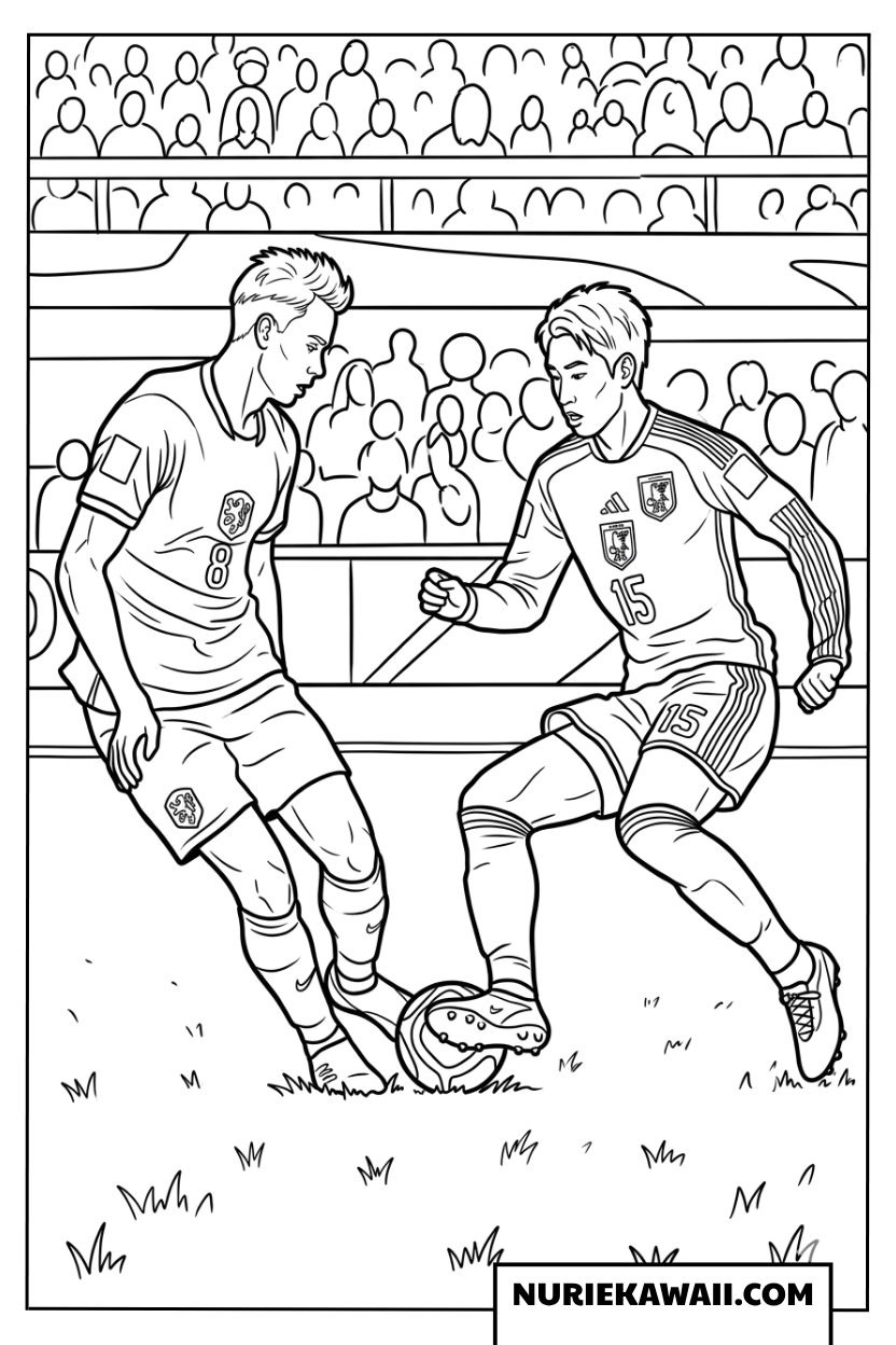 オランダと日本のミッドフィルダーの熱い対決の塗り絵