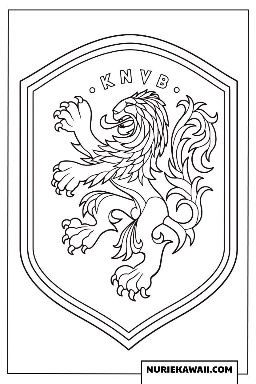 オランダサッカー協会KNVBのライオンエンブレムの塗り絵