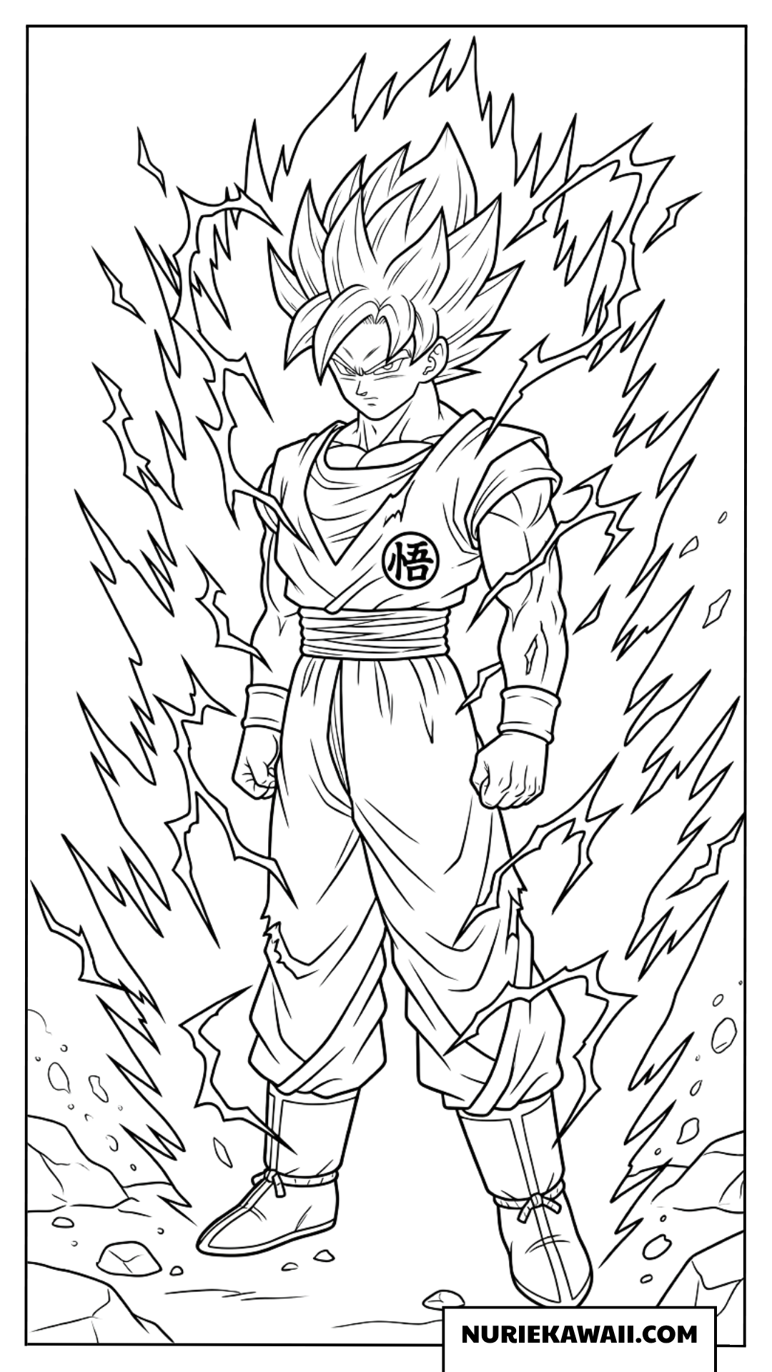 オーラを放ち威風堂々と立つ超サイヤ人孫悟空の塗り絵