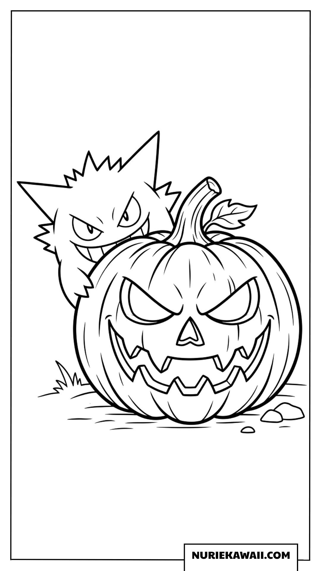 カボチャの後ろに隠れるゲンガーのハロウィン塗り絵