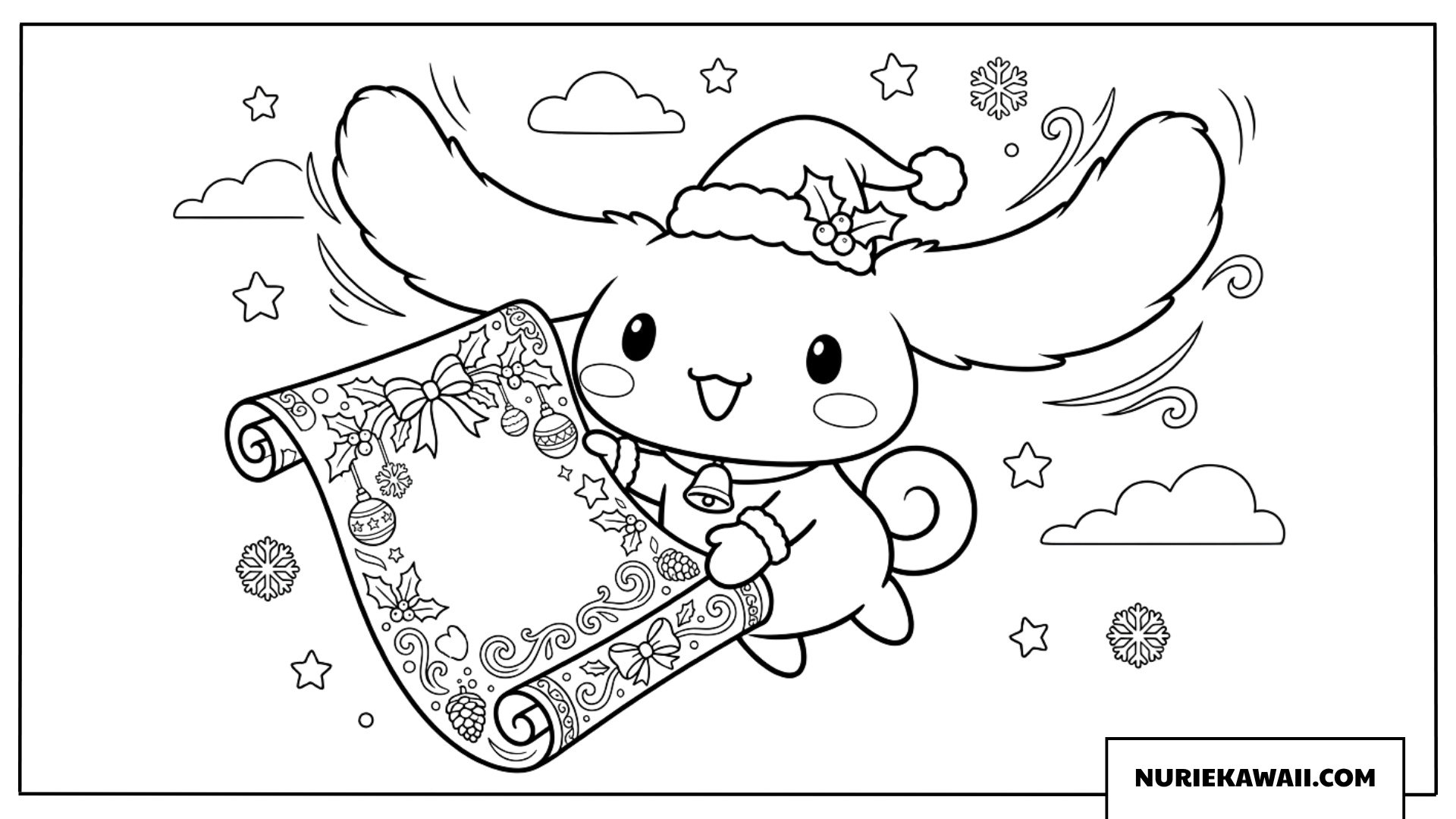 クリスマスツリーのメッセージを持つシナモロールの塗り絵