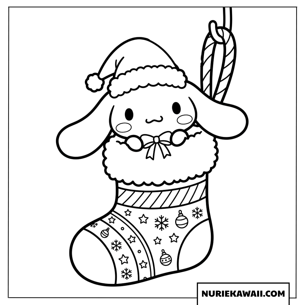 クリスマス靴下に入った可愛いシナモロールの塗り絵