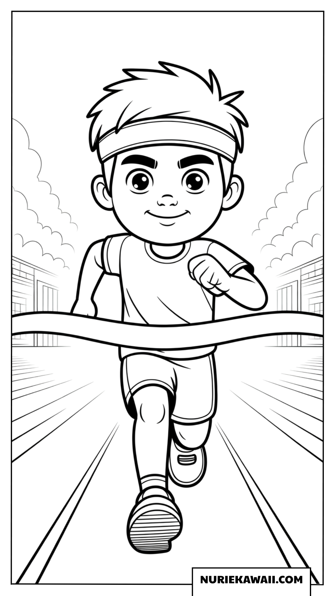 ゴールを目指して走る少年の塗り絵