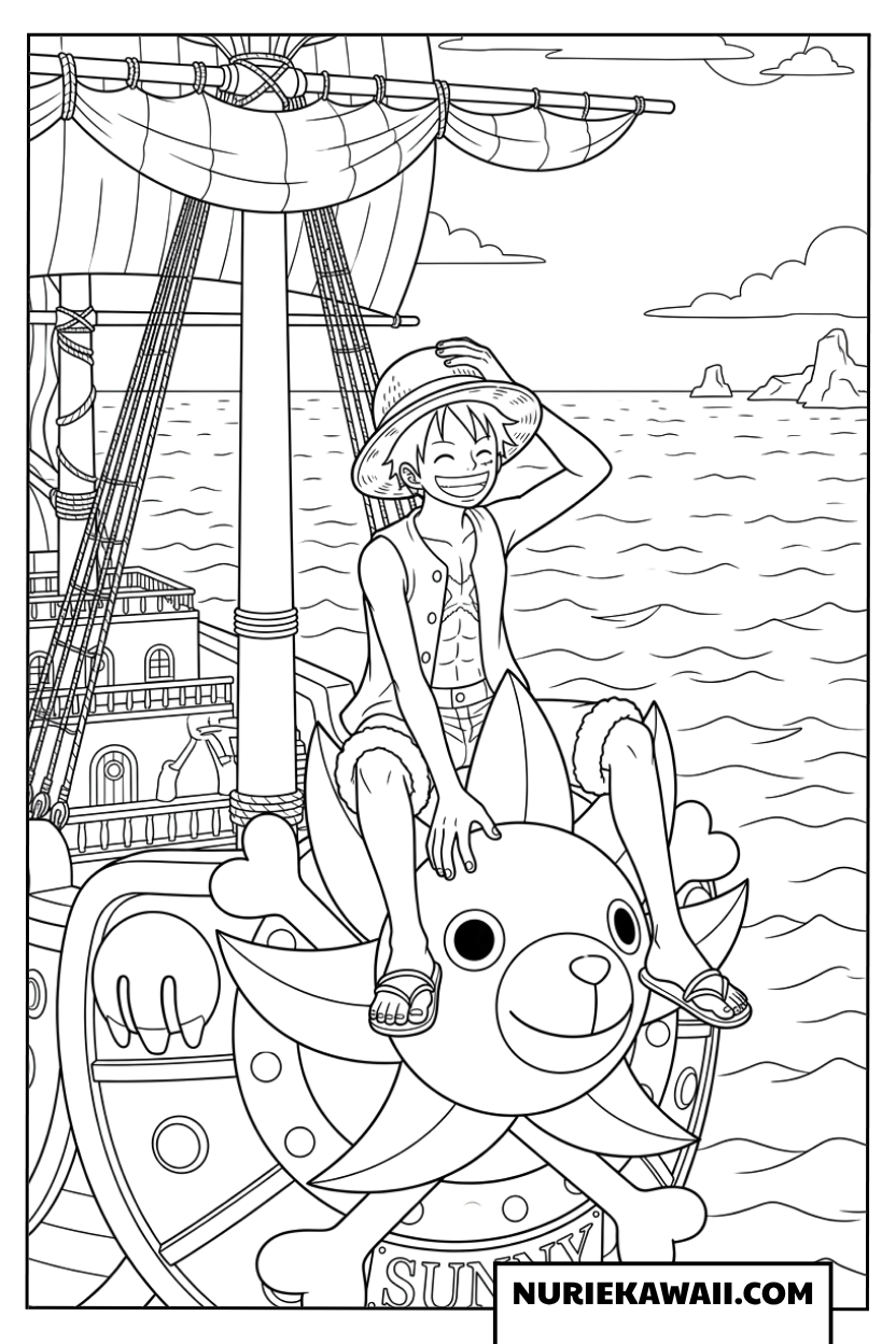 サウザンドサニー号に乗るルフィの塗り絵
