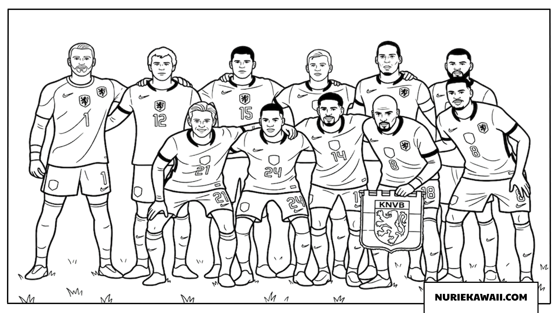 サッカーオランダ代表のスターティングメンバーの塗り絵