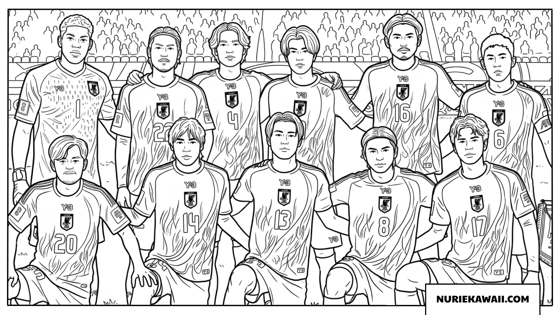 サッカー日本代表サムライブルーのスターティングメンバーの塗り絵
