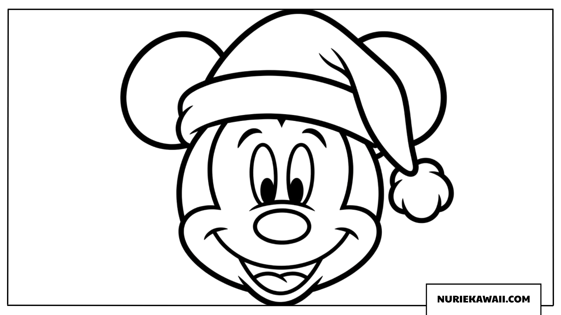 サンタ帽をかぶったミッキーの顔のシンプルな塗り絵