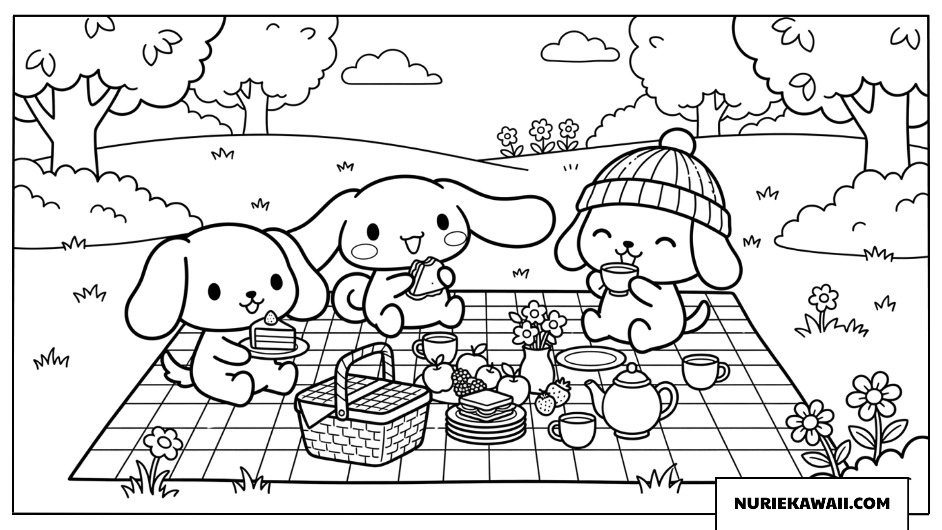 シナモロール 塗り絵 カプチーノとモカのピクニック