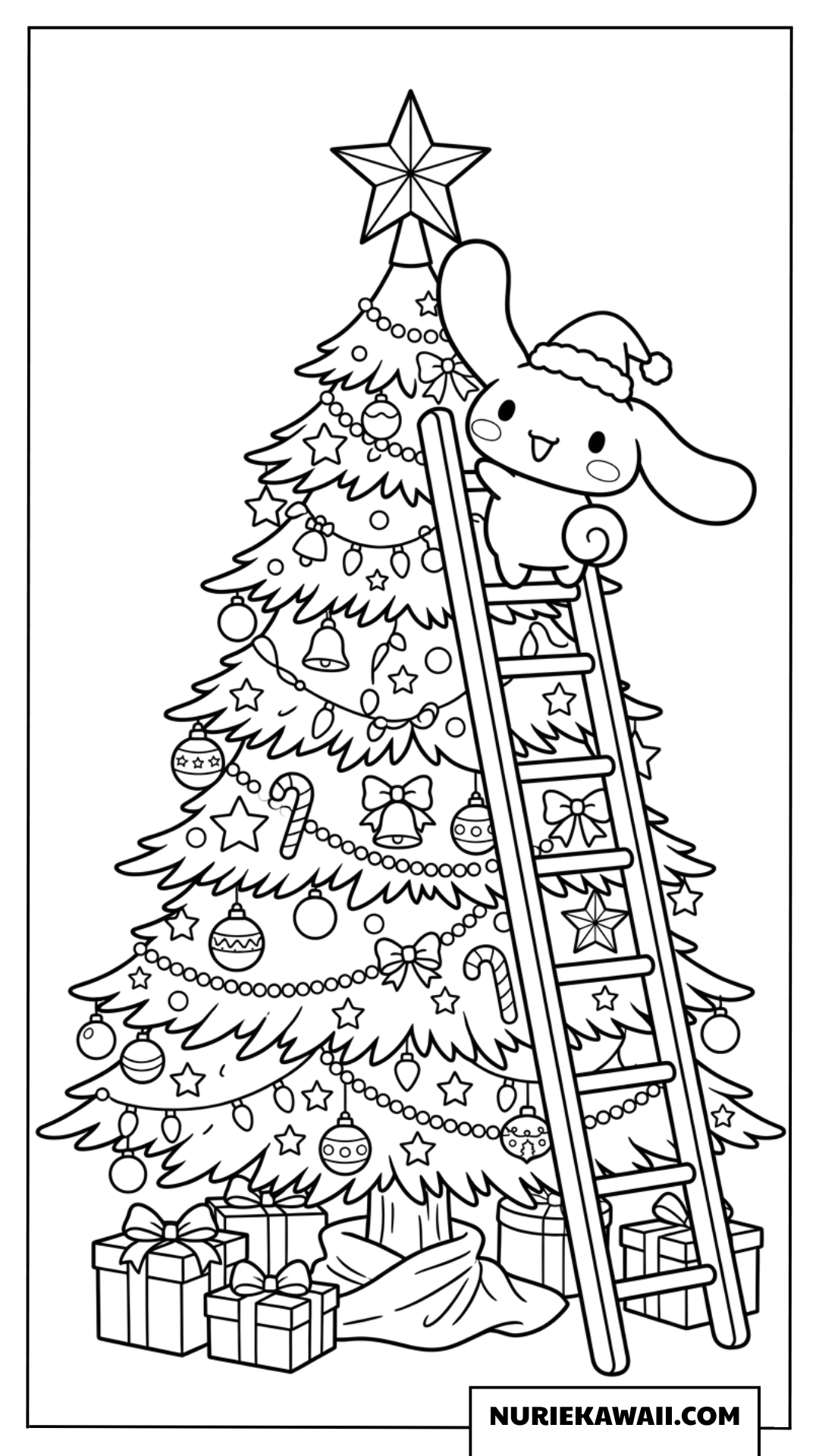 シナモン 塗り絵 クリスマスツリーの飾り付け