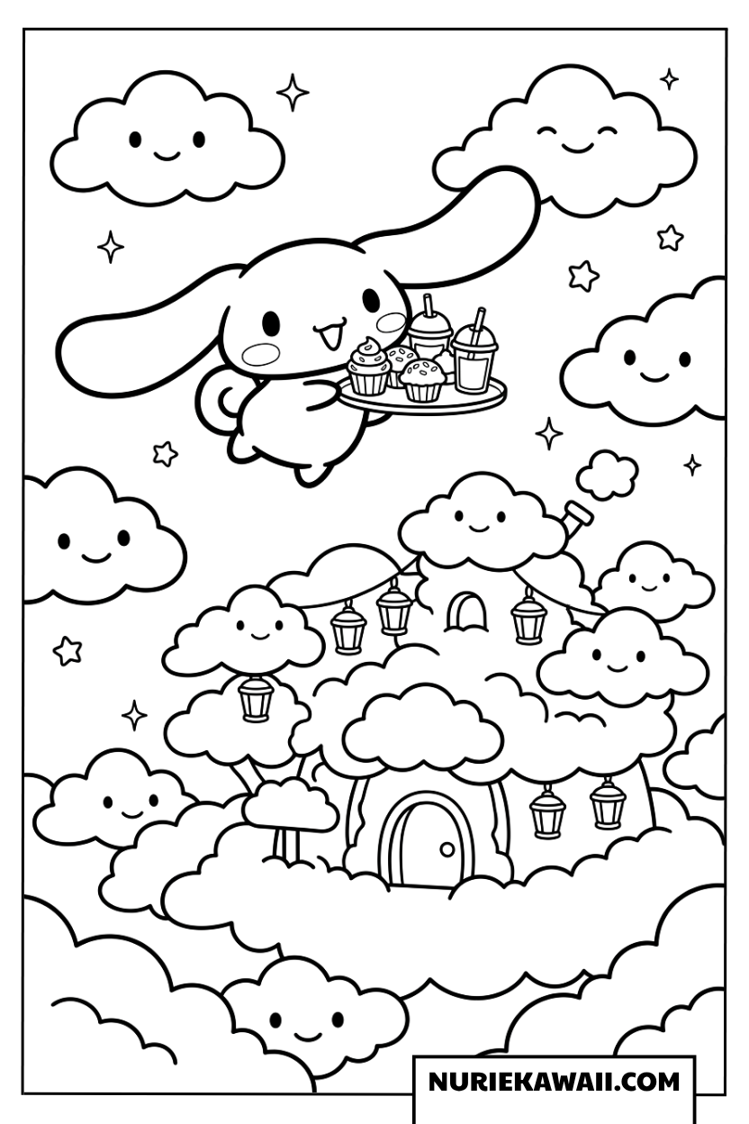シナモン 塗り絵 空飛ぶカフェと雲の上の家