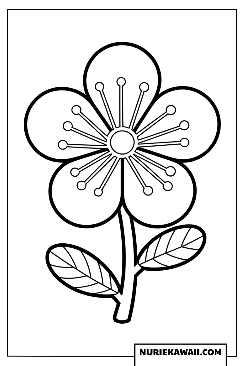 シンプルな五弁花の塗り絵