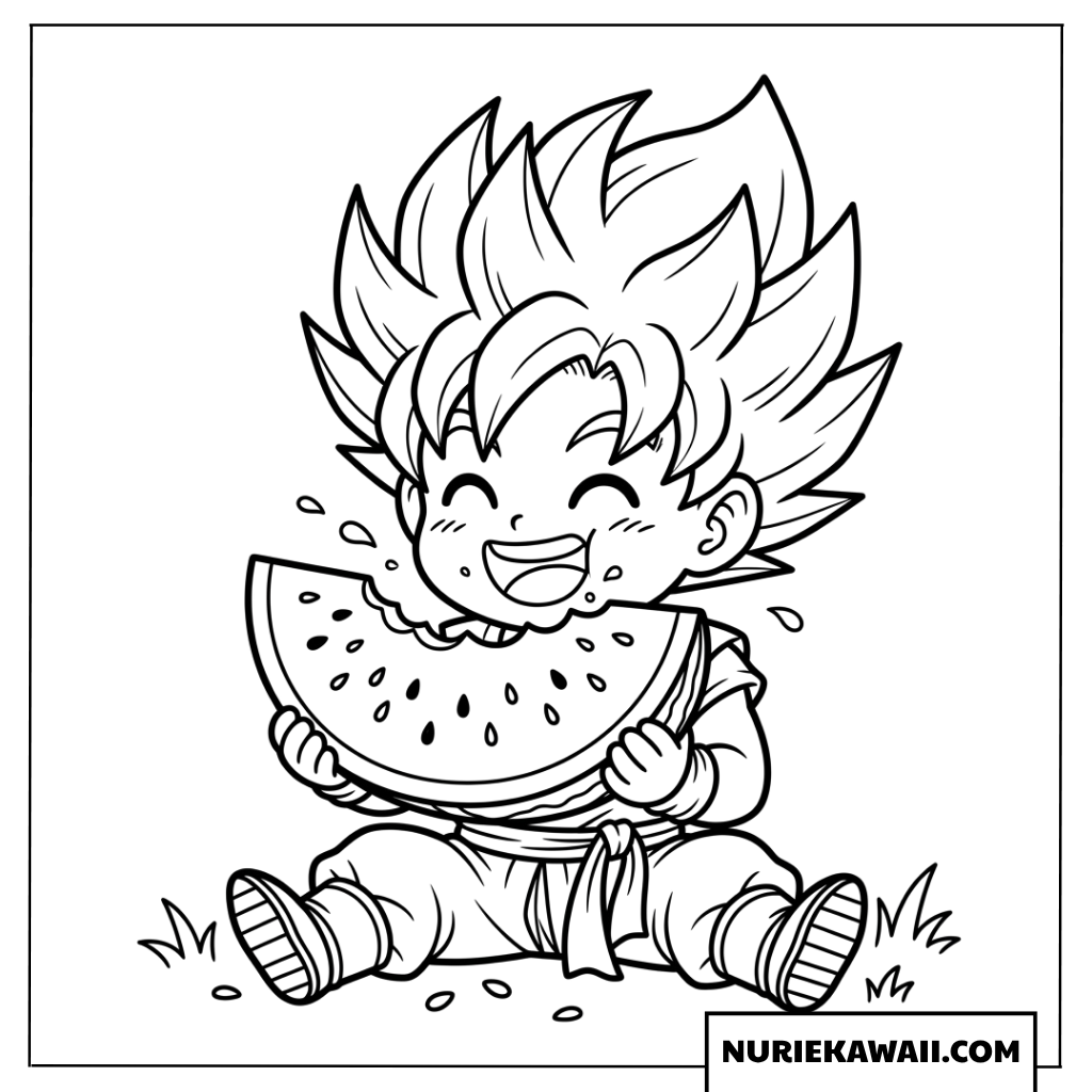 スイカを美味しそうに食べる超サイヤ人ちび悟天の塗り絵