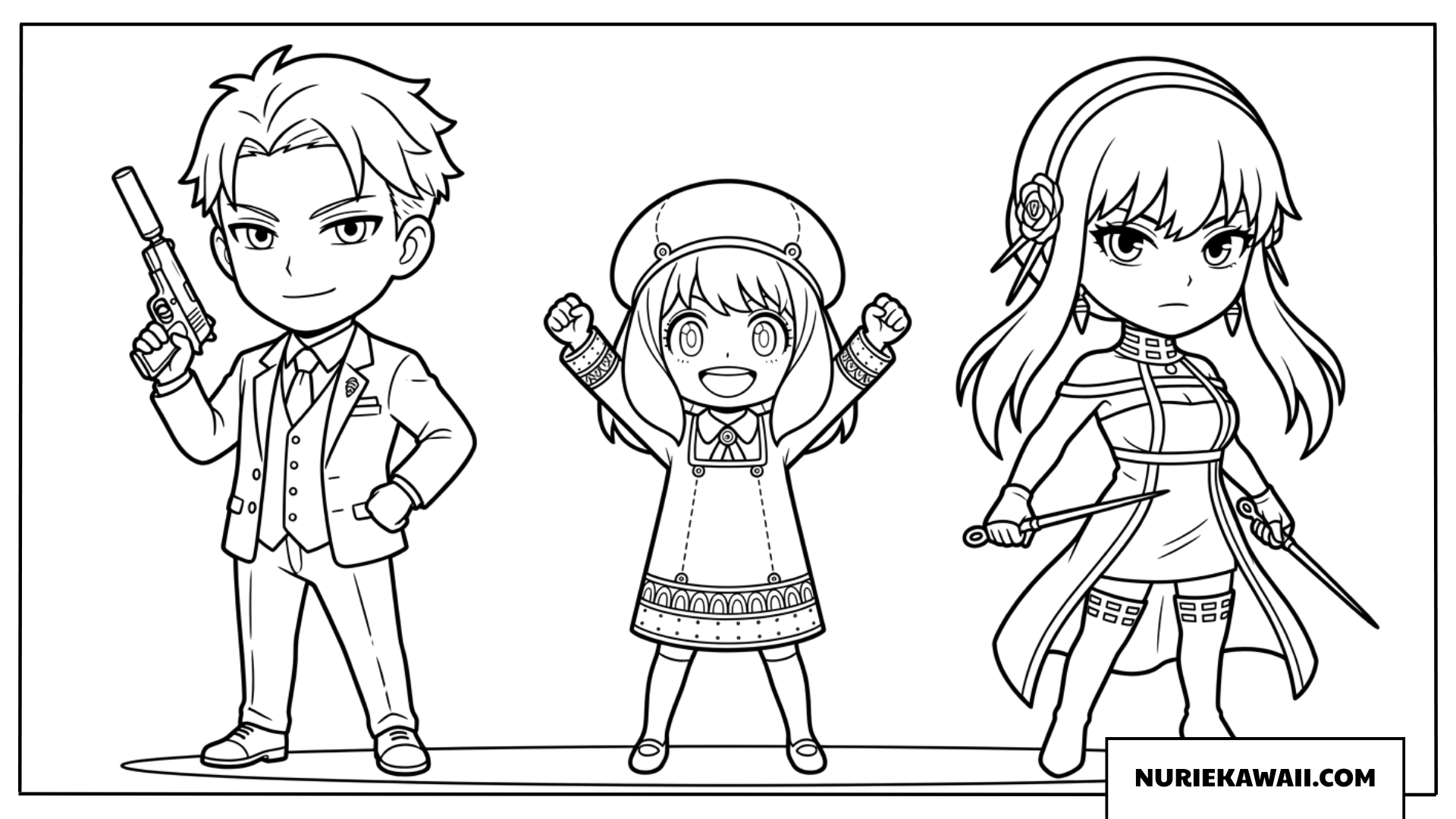 スパイと殺し屋のポーズを決めるかっこいいフォージャー家ちびキャラ塗り絵