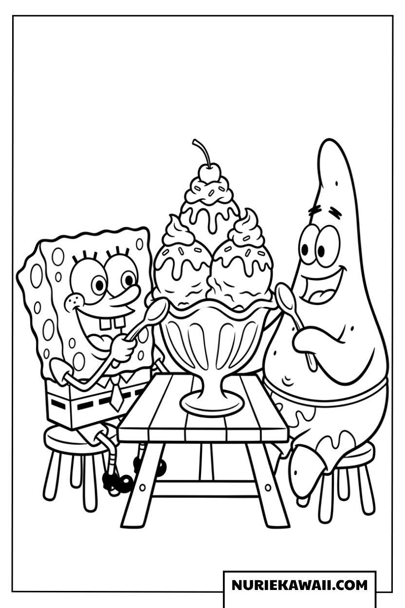 スポンジ・ボブとパトリックのアイスクリーム共有塗り絵