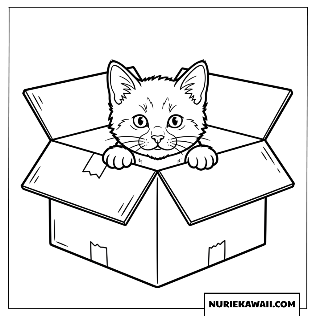 ダンボールから顔を出す子猫の塗り絵