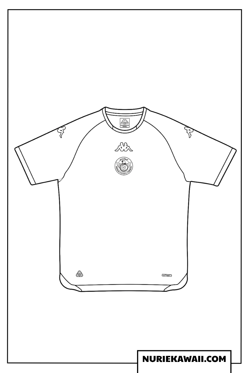 チュニジア代表の公式サッカーユニフォームをきれいに彩る塗り絵