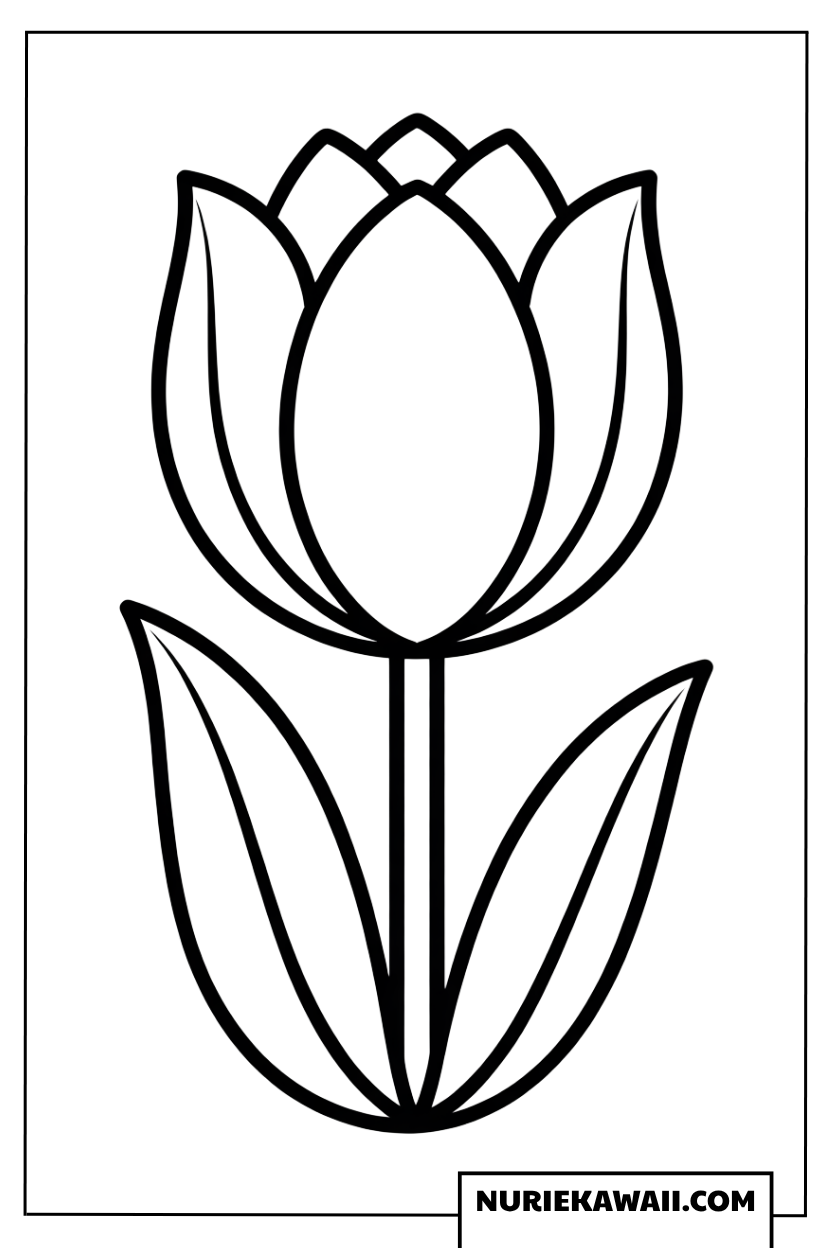チューリップの簡単な塗り絵