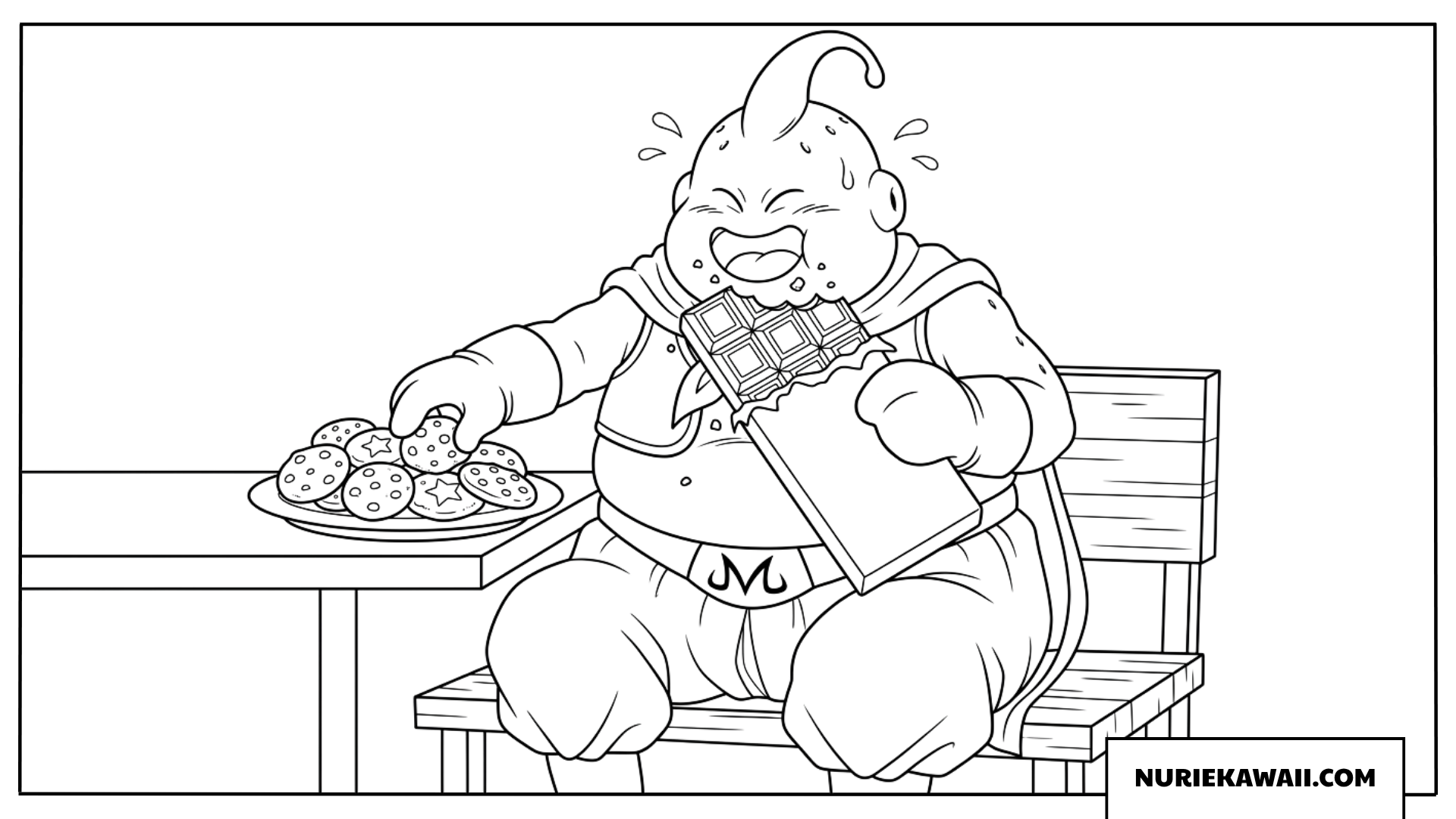 チョコレートを美味しそうに食べる魔人ブウの塗り絵