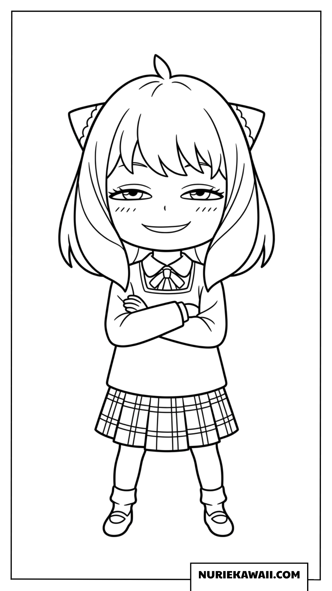 ニヤリとした不敵な笑みを浮かべる可愛いちびキャラアーニャの塗り絵