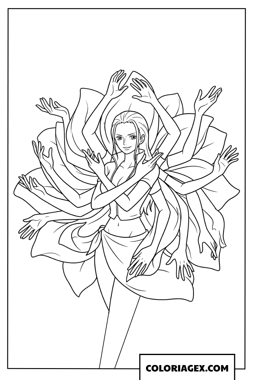 ハナハナの実の能力で蓮の花のように無数の腕を咲かせるロビンの塗り絵