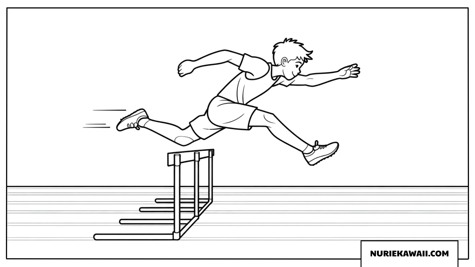 ハードルを飛び越える少年の塗り絵