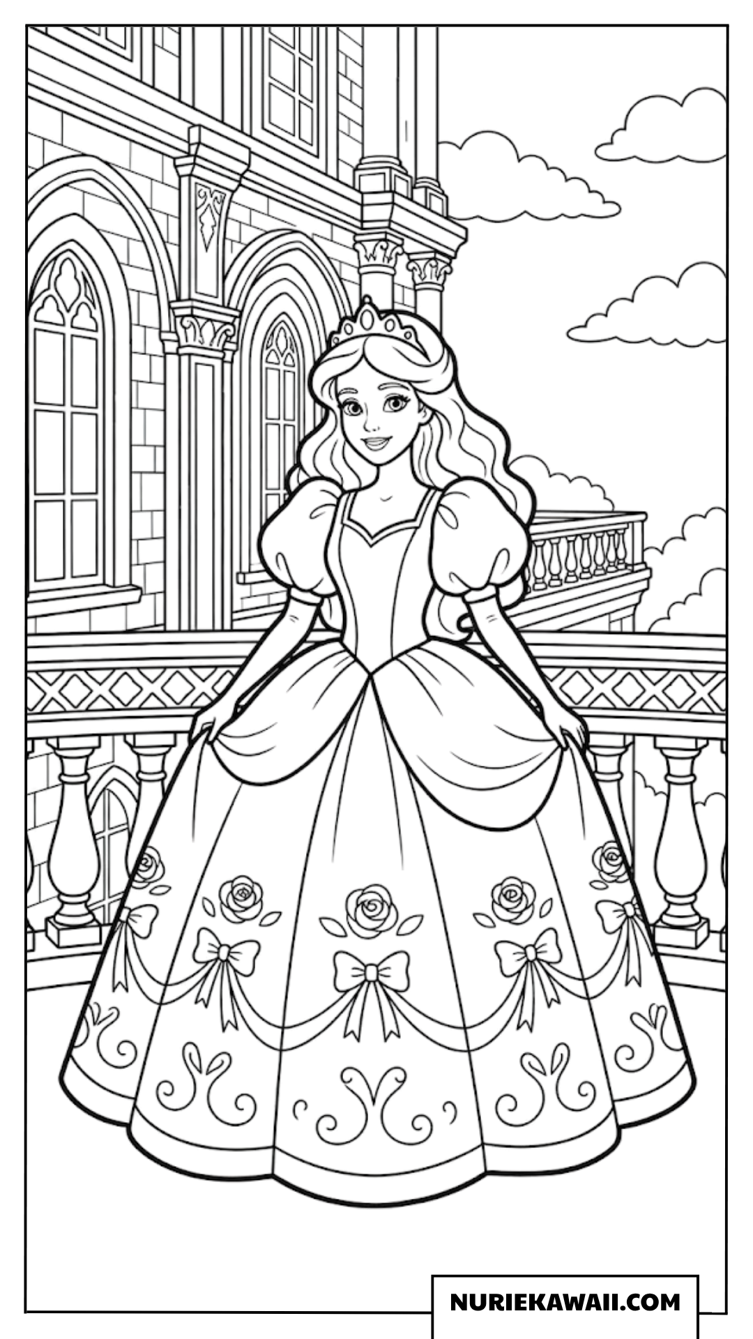 バルコニーに立つプリンセスの塗り絵