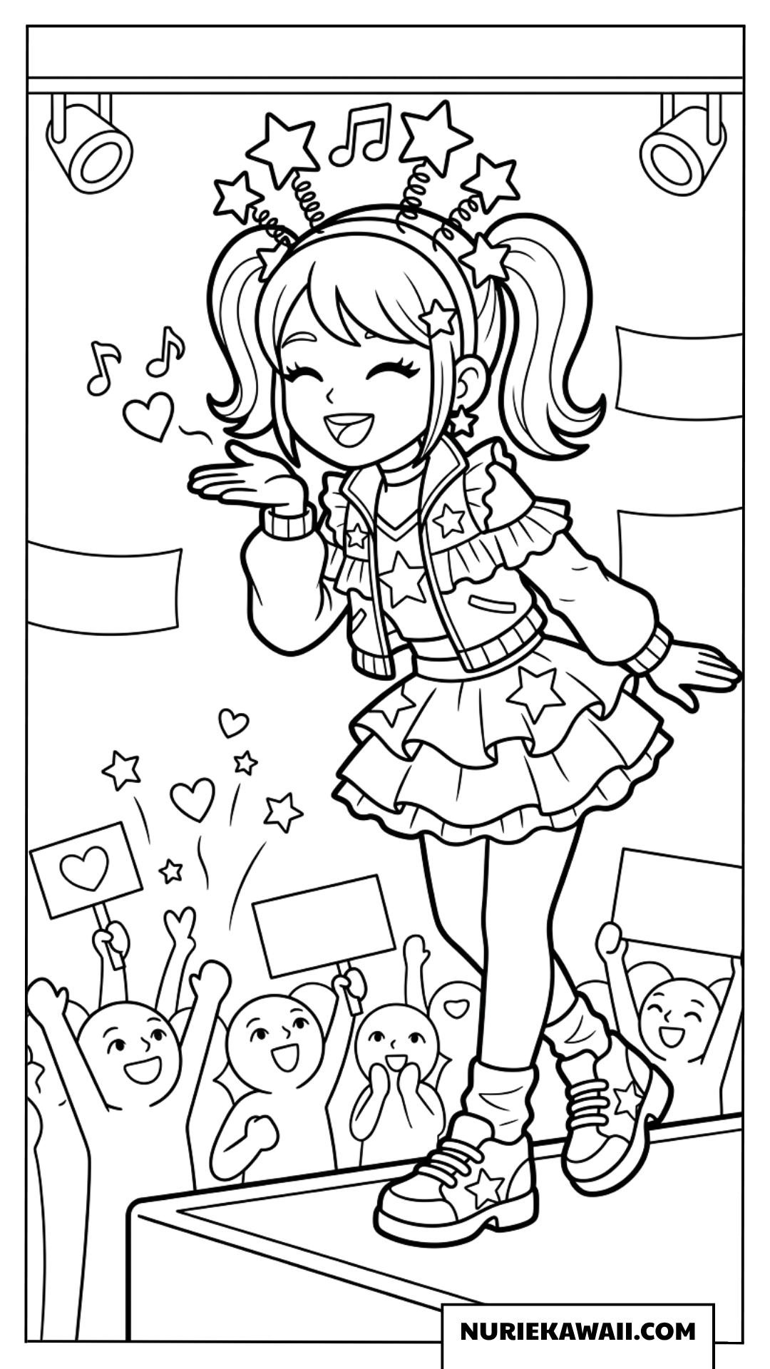 ファンと楽しむアイドル女の子パフォーマンス塗り絵