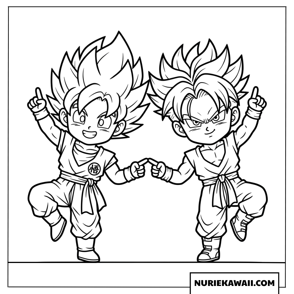 フュージョンポーズを完璧に決める悟天とトランクスの塗り絵