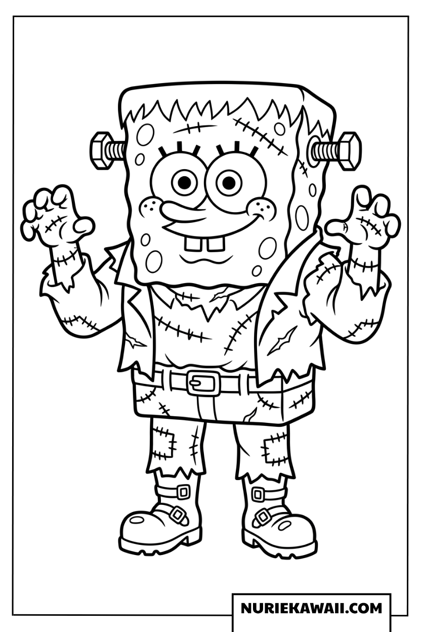 フランケンシュタインの怪物になったスポンジボブの塗り絵