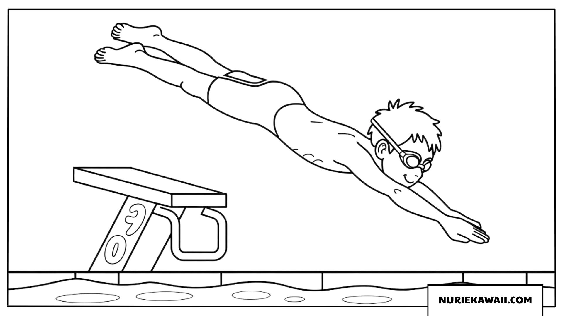 プールに飛び込む少年の水泳塗り絵