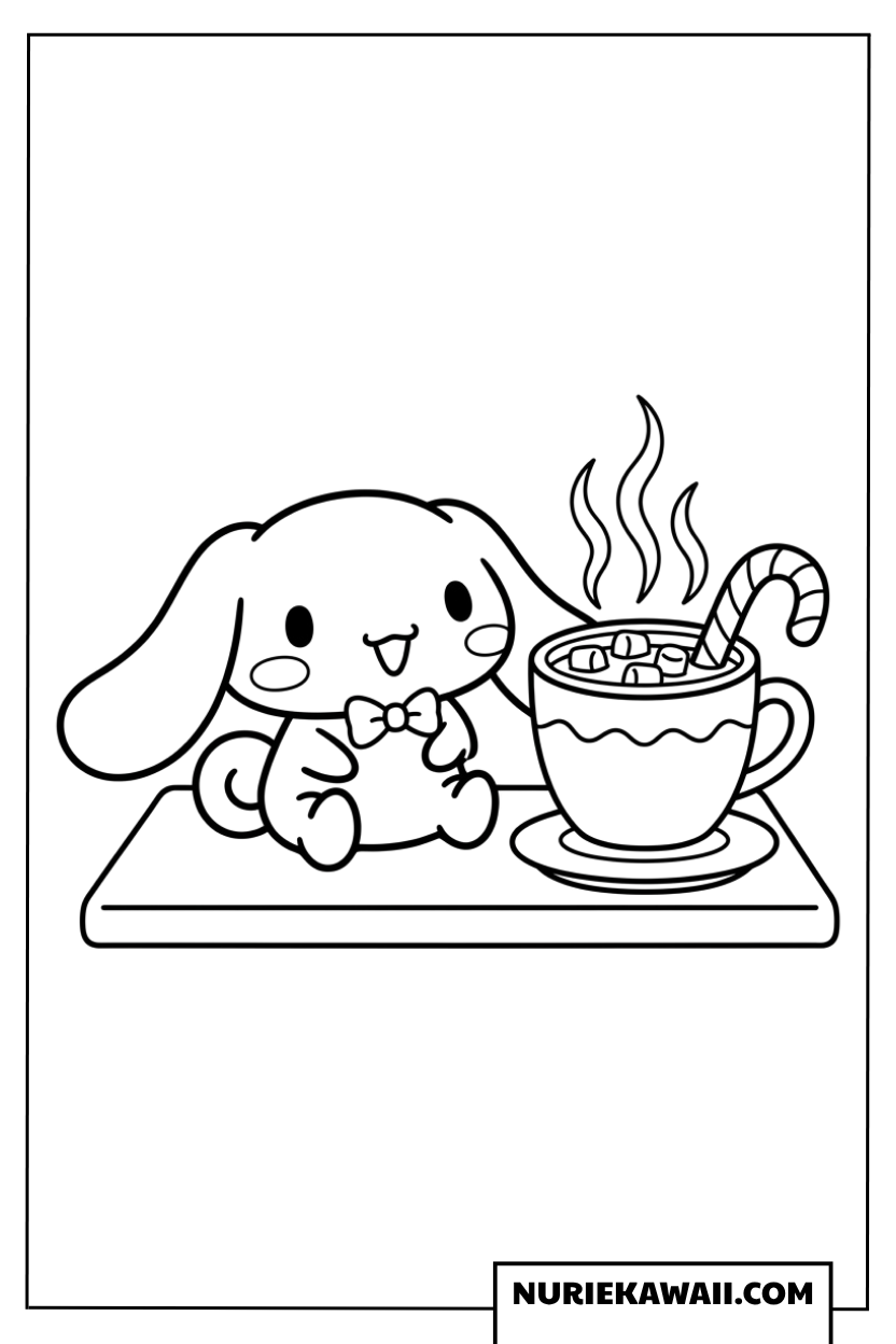 ホットココアを楽しむシナモロールの塗り絵