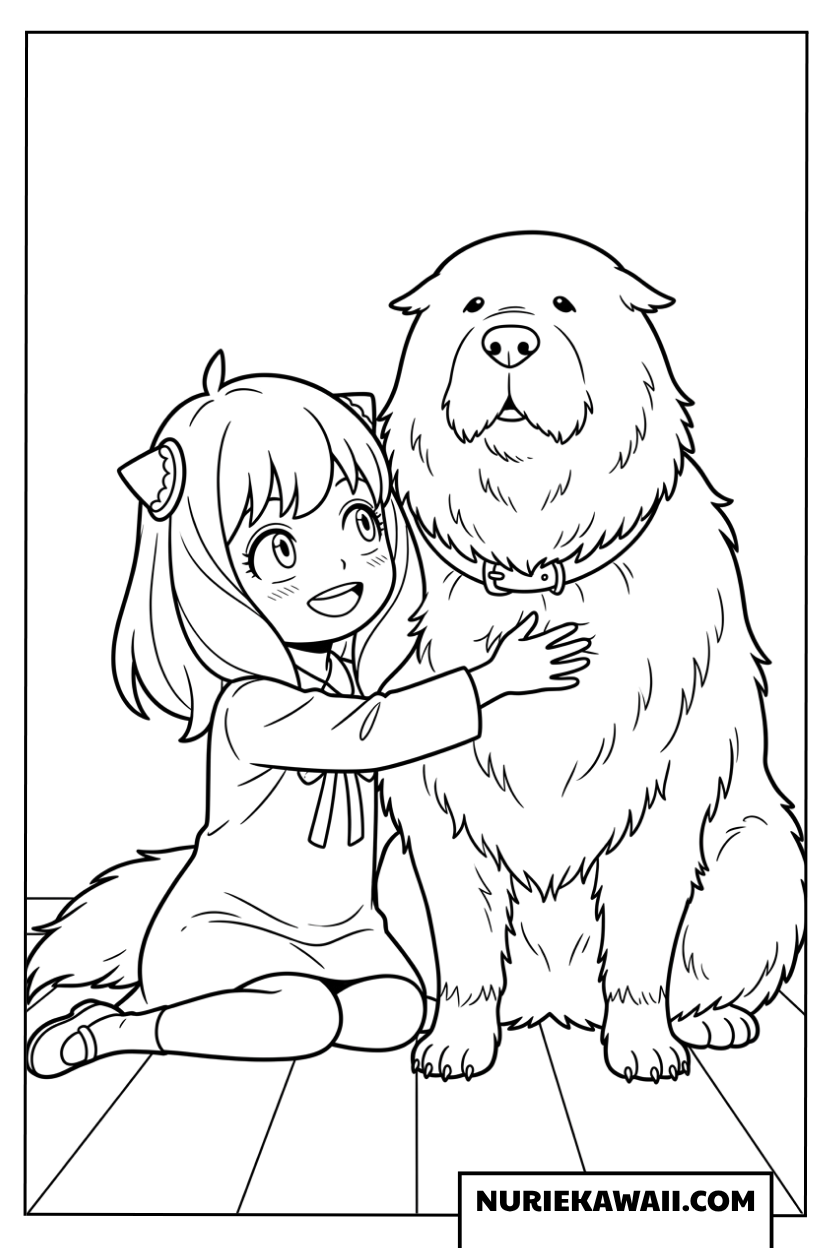 ボンドを抱きしめるアーニャの塗り絵