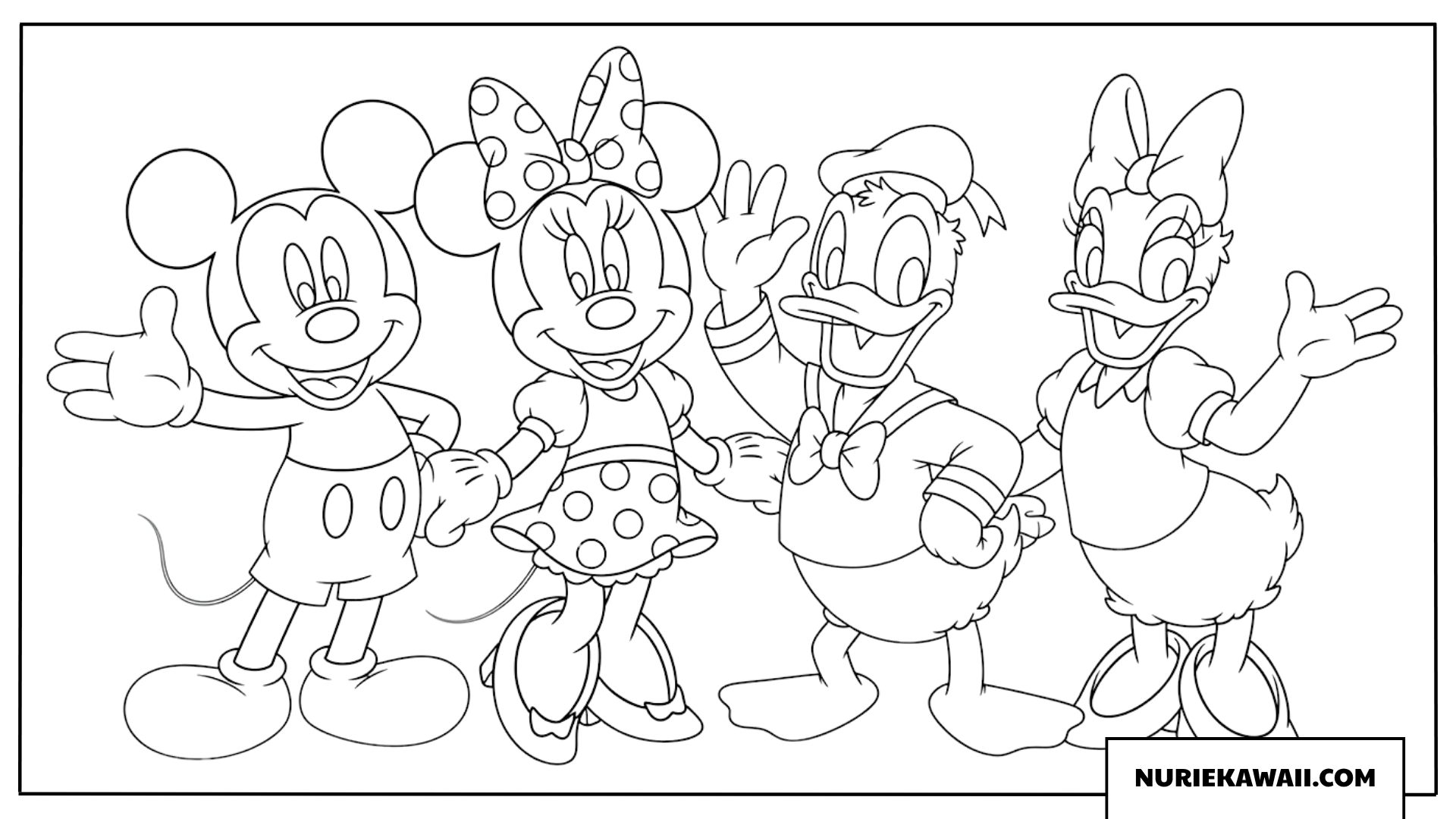 ミッキーとミニーにドナルドとデイジーが並んだ仲良し塗り絵