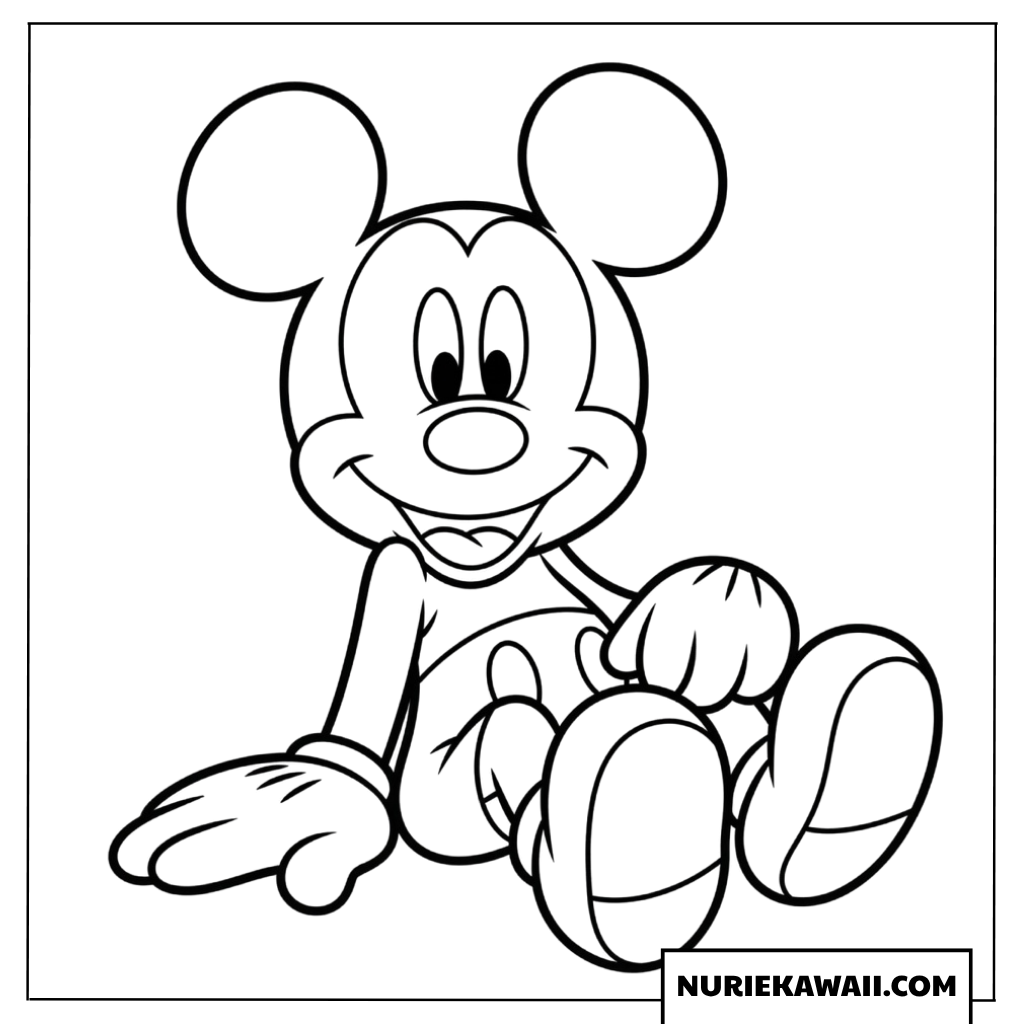 ミッキーマウス塗り絵ページ - 座る