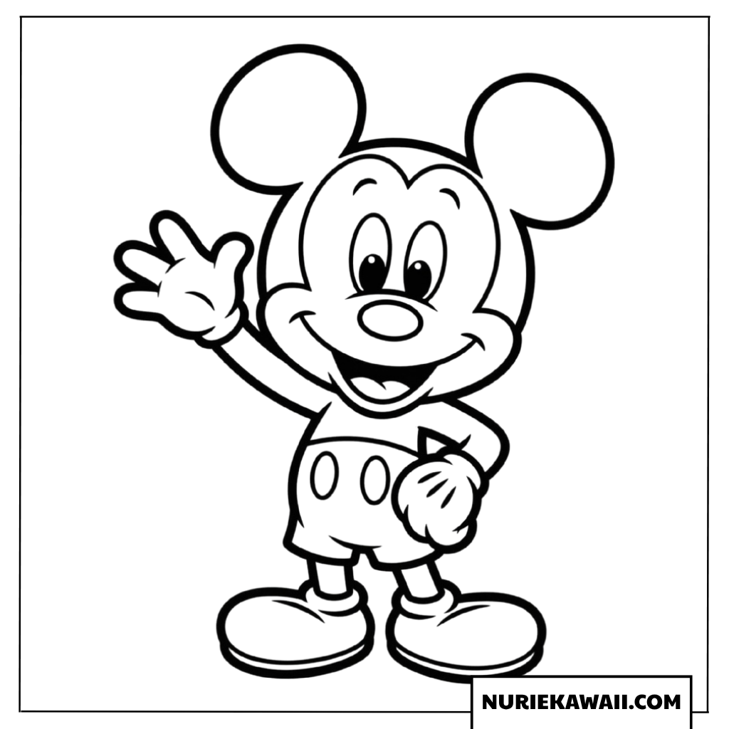 ミッキーマウス塗り絵ページ - 手を振る