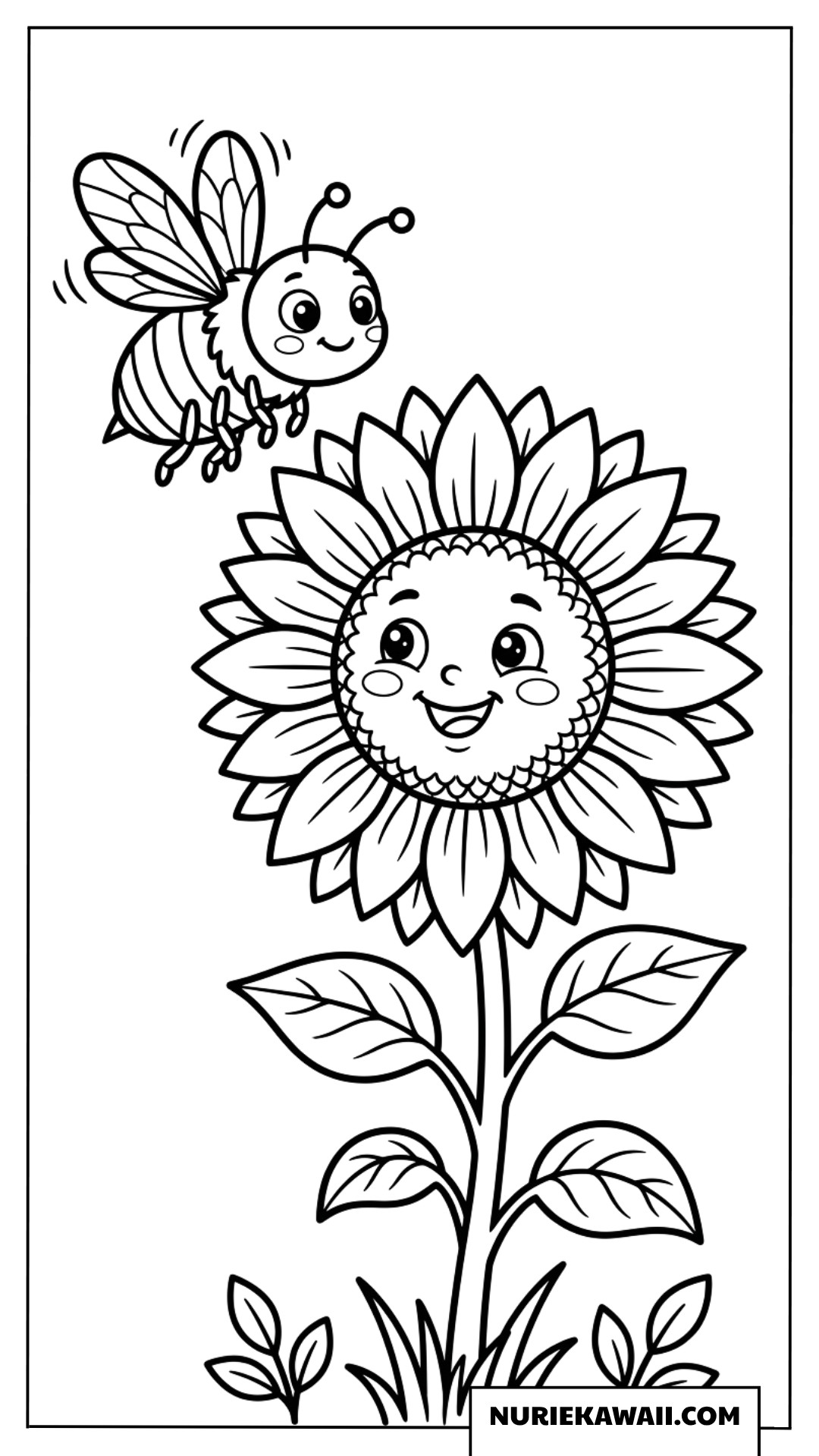 ミツバチとひまわりの塗り絵