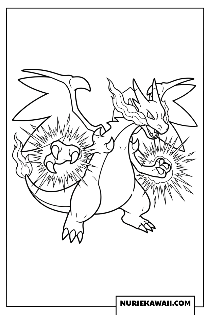 メガリザードンXの塗り絵 ドラゴンクローのポーズ