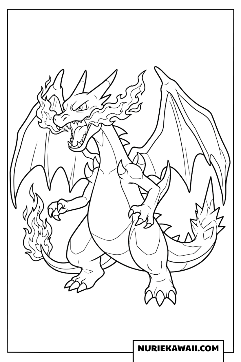 メガリザードンXの塗り絵 激しく燃える青き炎