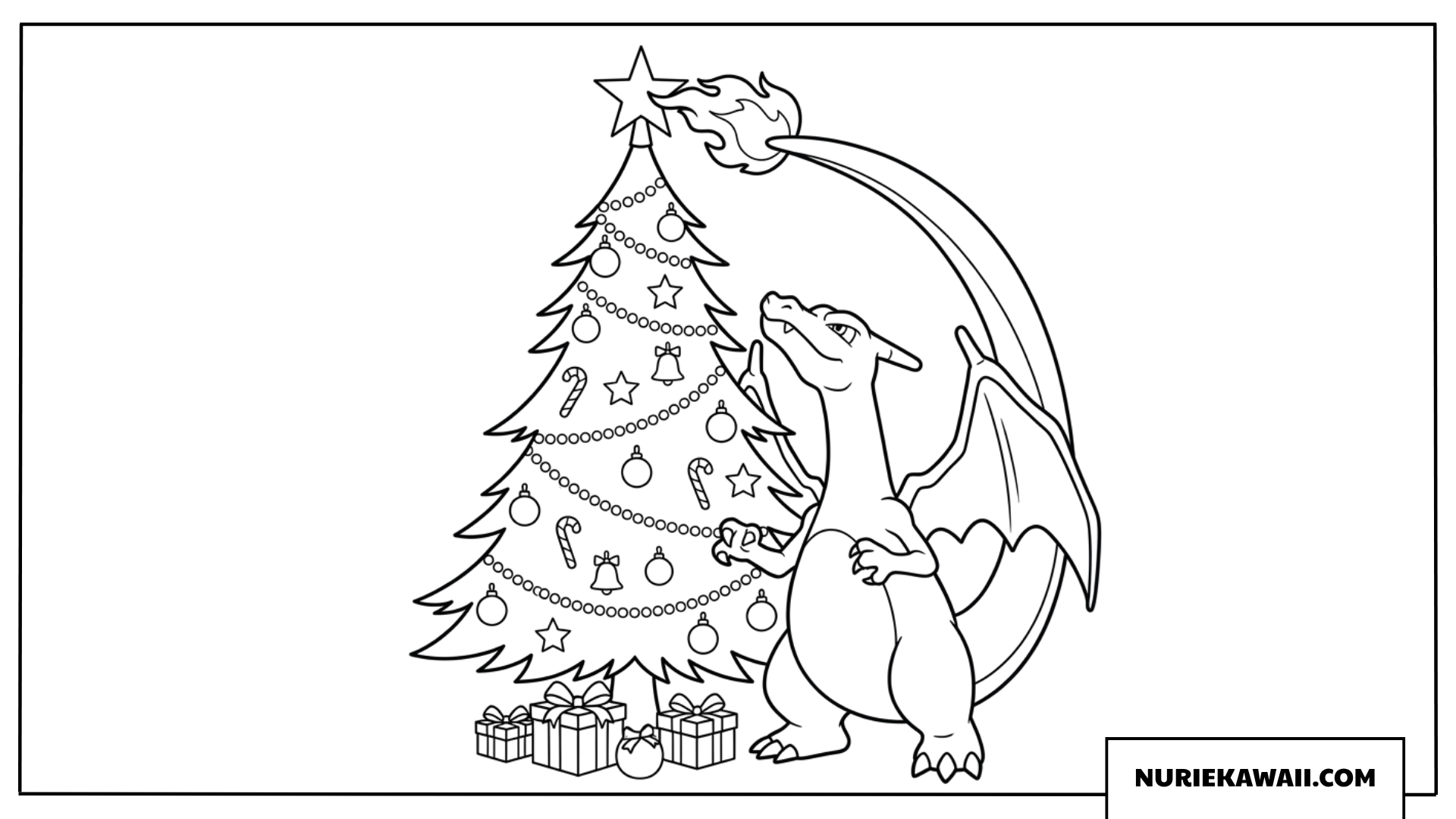 リザードンの塗り絵 クリスマスツリーの飾り付け