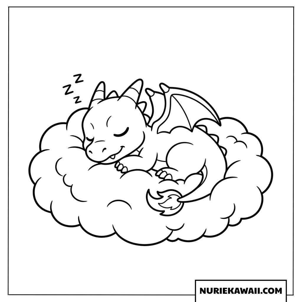 リザードンの塗り絵 雲の上でお昼寝タイム