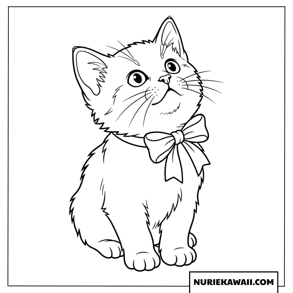 リボンをつけた子猫の塗り絵