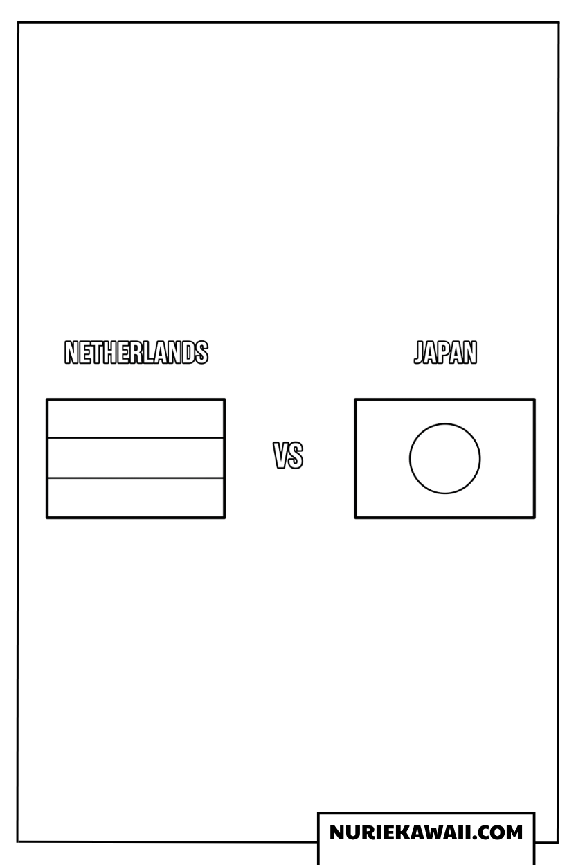 ワールドカップのオランダ対日本代表の対戦カードの塗り絵