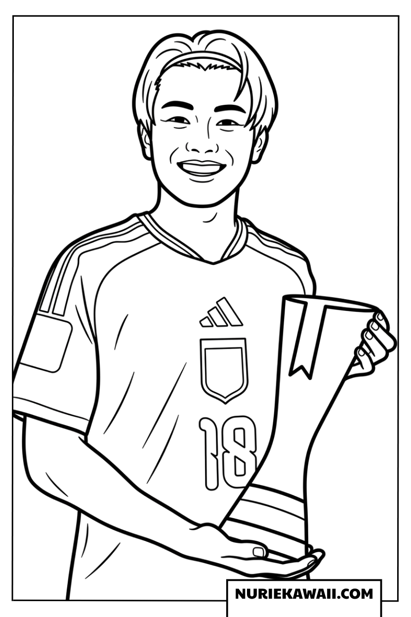 ワールドカップの勝利を祝う背番号18番の上田綺世選手の塗り絵