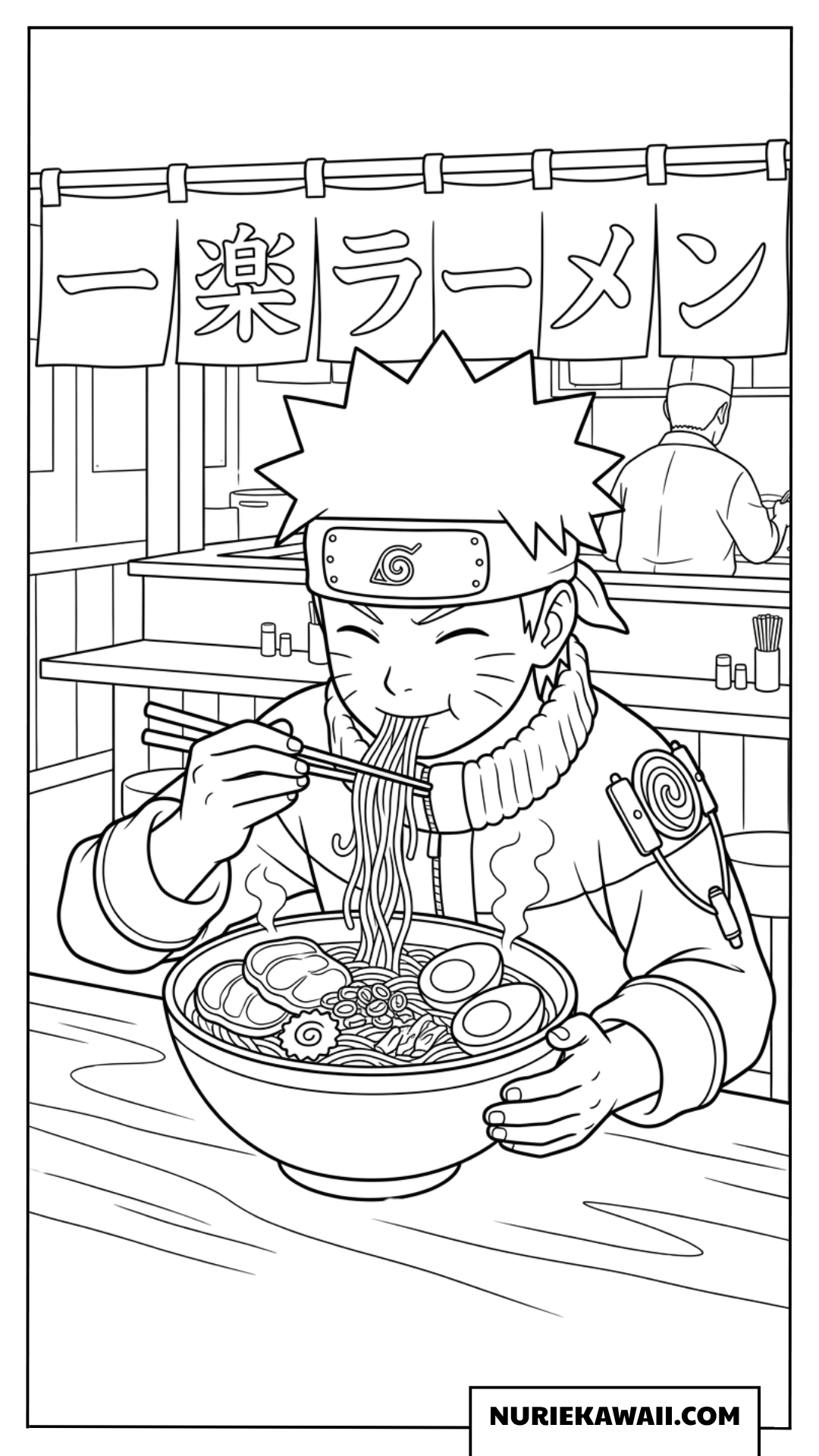 一楽ラーメンを美味しそうに食べるうずまきナルトの塗り絵