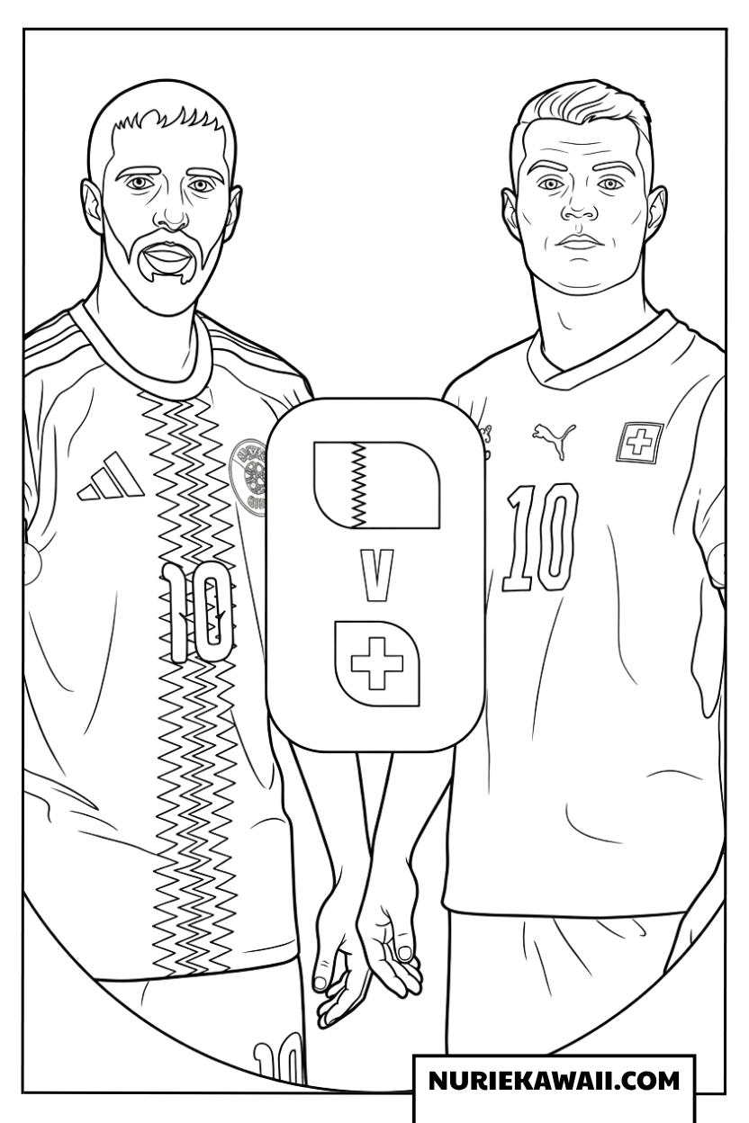 両チームのキャプテンが対峙する塗り絵