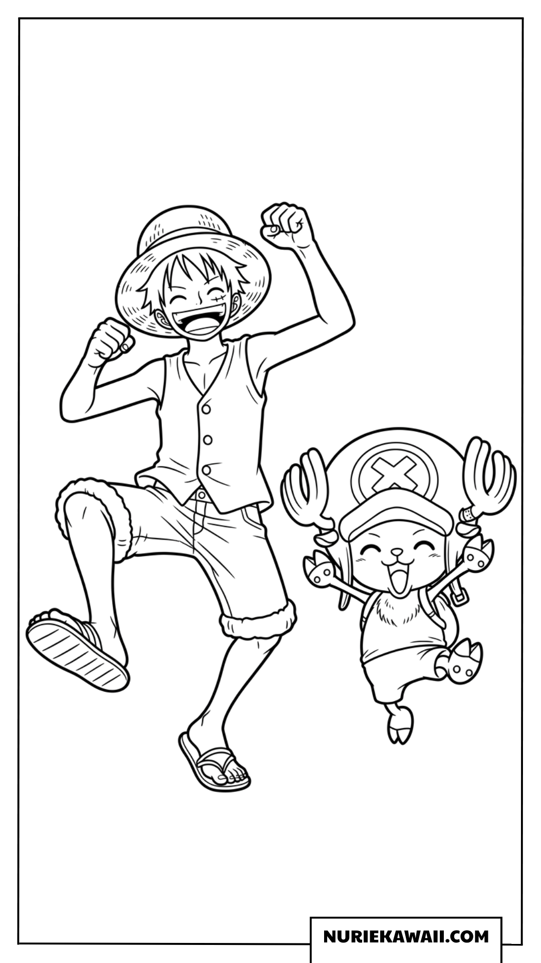 元気いっぱいに楽しそうに跳ねて踊るルフィとチョッパーの塗り絵